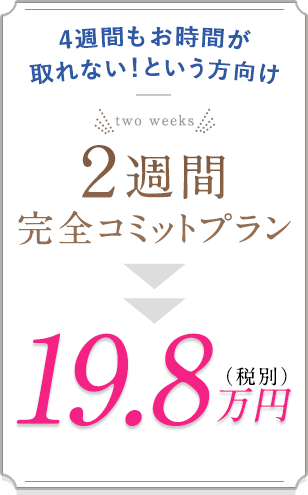 4週間もお時間が取れない！という方向け ２週間完全コミットプラン 19.8万円