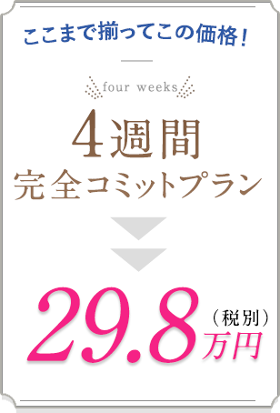 ここまで揃ってこの価格！ 4週間 完全コミットプラン 29.8万円