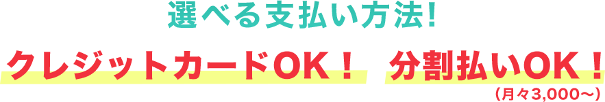 選べる支払い方法! クレジットカードOK！ 分割払いOK！